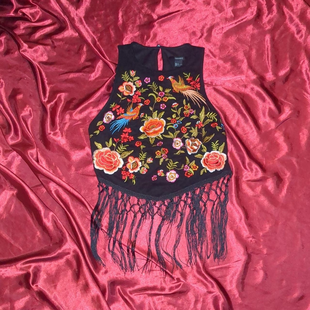Forever 21 Black Top with Colorful Embroidery